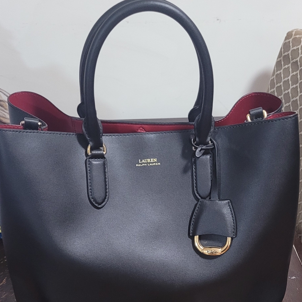 Lauren Ralph Lauren Black Tote with Red Interior